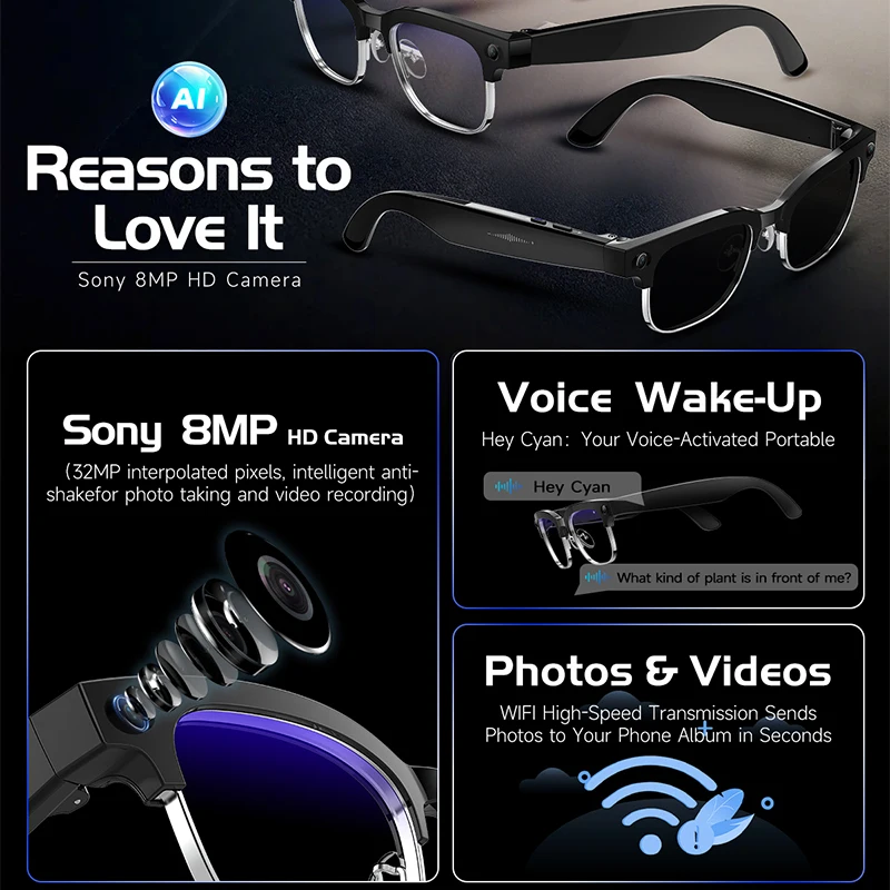 W630 Smart Glasses 800W HD Cam - Audio Music Image recensie en prijs